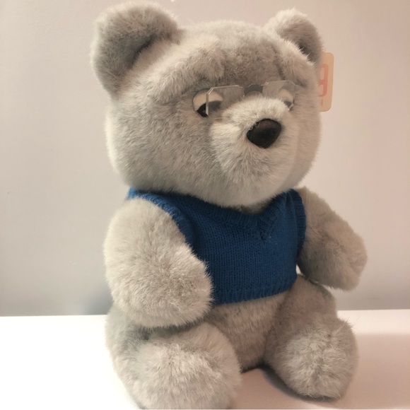 Vintage Dakin Fun Farm Grandpaw Bear Plush Grey Glasses Blue Sweater Tags - Picture 2 of 14